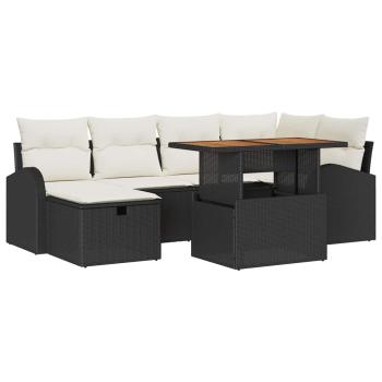 Gartensofa-set 7 stk. Schwarz Poly-Rattan