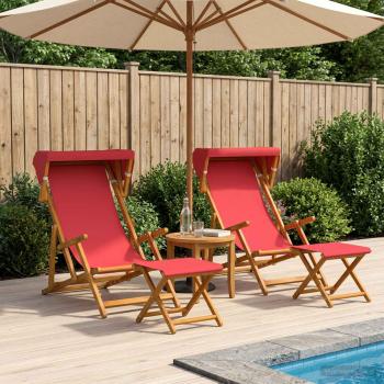 ARDEBO.de - Liegestuhl 4 pcs 3 Position Massives Eukalyptus Holz Rot