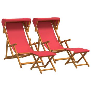 Liegestuhl 4 pcs 3 Position Massives Eukalyptus Holz Rot