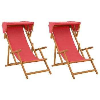 Liegestuhl 2 pcs 3 Position Massives Eukalyptus Holz Rot