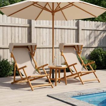 ARDEBO.de - Liegestuhl 2 pcs 3 Position Massives Eukalyptus Holz Beige