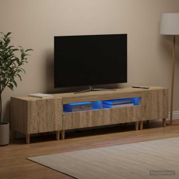 ARDEBO.de - 3-teiliges LED TV Regal DELFT Sonoma-Eiche Holzwerkstoff
