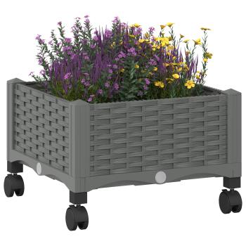 Gartenpflanzer mit Rädern Hellgrau 40 x 40 x 29 cm PP