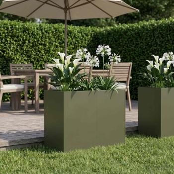 ARDEBO.de - Garten-Pflanzgefäß Olivgrün 80 x 40 x 60 cm Kaltgewalzter Stahl