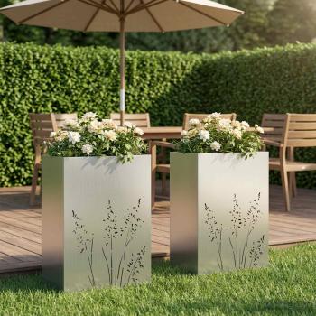 ARDEBO.de - Garten-Pflanzgefäß 2 Stk. Silber 50 x 30 x 75 cm