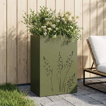 ARDEBO.de - Garten-Pflanzgefäß Olivgrün 50 x 30 x 75 cm Kaltgewalzter Stahl