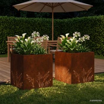 Garten-Pflanzgefäß 2 Stk. Rostoptik 50 x 50 x 49 cm