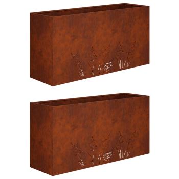 Garten-Pflanzgefäß 2 Stk. Rostoptik 100 x 30 x 49 cm