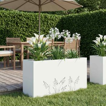 ARDEBO.de - Garten-Pflanzgefäß Weiß 100 x 20 x 49 cm Kaltgewalzter Stahl