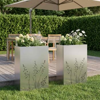 ARDEBO.de - Garten-Pflanzgefäß 2 Stk. Silber 50 x 30 x 75 cm Edelstahl