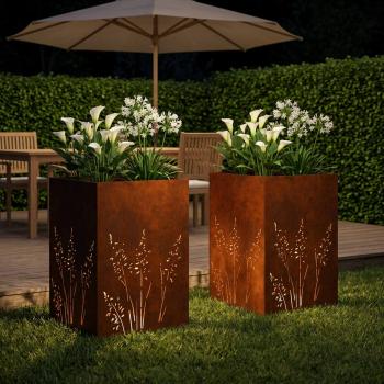 Garten-Pflanzgefäß 2 Stk. Rostoptik 50 x 50 x 75 cm
