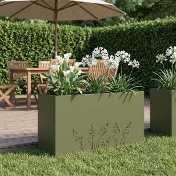 ARDEBO.de - Garten-Pflanzgefäß Olivgrün 100 x 20 x 49 cm