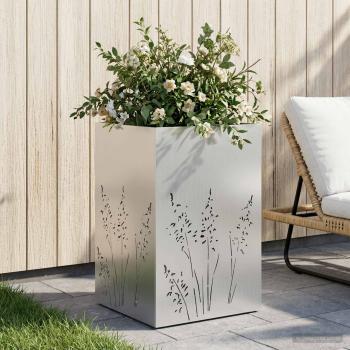 ARDEBO.de - Garten-Pflanzgefäß Silber 50 x 50 x 75 cm Verzinkter Stahl