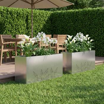 ARDEBO.de - Garten-Pflanzgefäß 2 Stk. Silber 100 x 20 x 49 cm Edelstahl