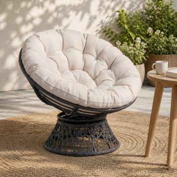 ARDEBO.de - Papasan-Sessel-Kissen VIANEN 100 % Polyester Weiß Ø 100 x 12 cm