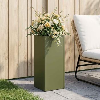 ARDEBO.de - Garten-Pflanzgefäß Olivgrün 20 x 20 x 50 cm Kaltgewalzter Stahl