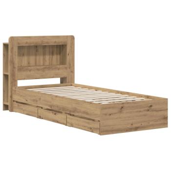 Bettgestell mit Stauraum und Kopfteil Artisan-Eiche 90 x 200 cm