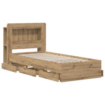 Bettgestell mit Stauraum und Kopfteil Artisan-Eiche 90 x 200 cm