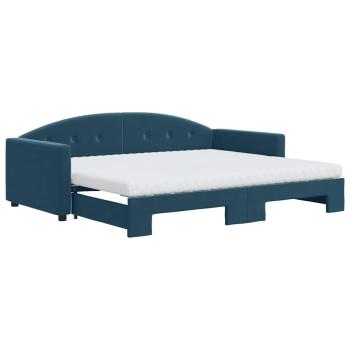 Tagesbett Ausziehbar mit Matratzen Blau 90x200 cm Samt
