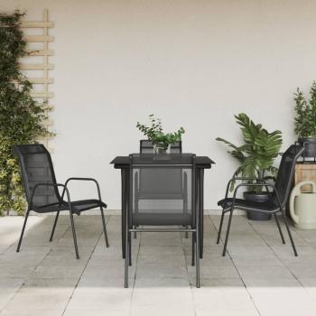 ARDEBO.de - 5-tlg. Garten-Essgruppe Schwarz Stahl und Textilene
