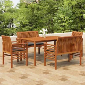 ARDEBO.de - 5-tlg. Garten-Essgruppe mit Kissen Massivholz Akazie