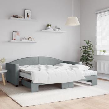 ARDEBO.de - Tagesbett Ausziehbar mit Matratze Hellgrau 90x190 cm Stoff