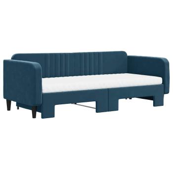 Tagesbett Ausziehbar mit Matratzen Blau 90x200 cm Samt