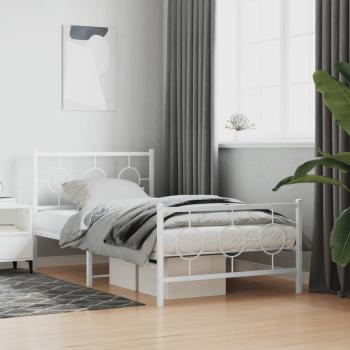 ARDEBO.de - Bettgestell mit Kopf- und Fußteil Metall Weiß 100x200 cm