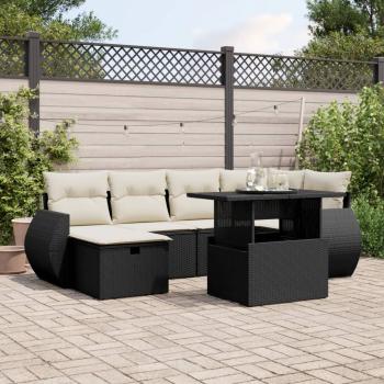 ARDEBO.de - 7-tlg. Garten-Sofagarnitur mit Kissen Schwarz Poly Rattan