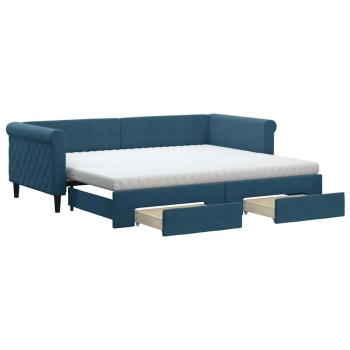 Tagesbett Ausziehbar mit Schubladen Blau 90x200 cm Samt