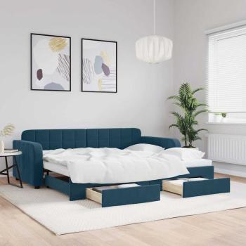 ARDEBO.de - Tagesbett Ausziehbar mit Schubladen Blau 90x200 cm Samt