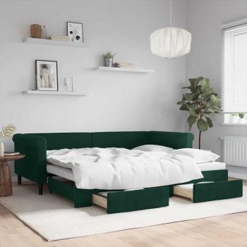 ARDEBO.de - Tagesbett Ausziehbar mit Schubladen Dunkelgrün 90x200 cm Samt