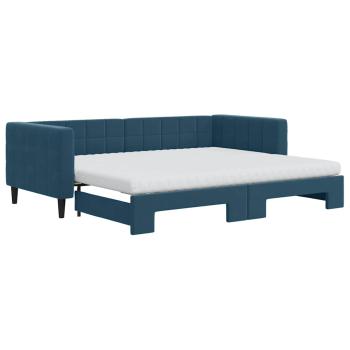 Tagesbett Ausziehbar mit Matratzen Blau 90x200 cm Samt