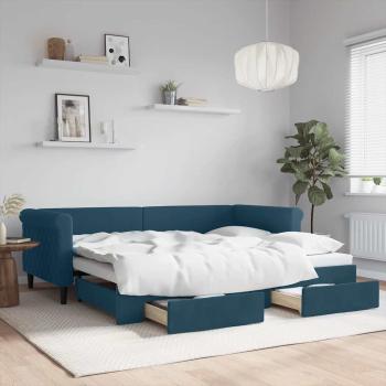 ARDEBO.de - Tagesbett Ausziehbar mit Schubladen Blau 90x200 cm Samt
