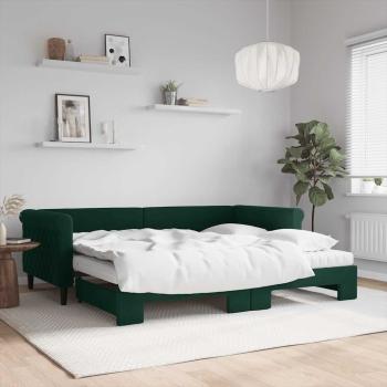 ARDEBO.de - Tagesbett Ausziehbar mit Matratzen Dunkelgrün 90x200 cm Samt