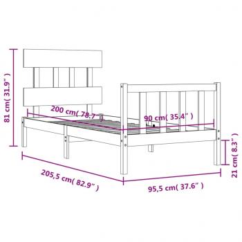 Massivholzbett mit Kopfteil 90x200 cm