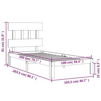 Massivholzbett mit Kopfteil Weiß 100x200 cm
