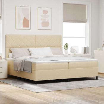 ARDEBO.de - Boxspringbett mit Kopfteil Creme 200 x 200 cm Stoff