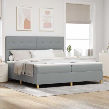 ARDEBO.de - Boxspringbett mit Kopfteil Hellgrau 200 x 200 cm Stoff