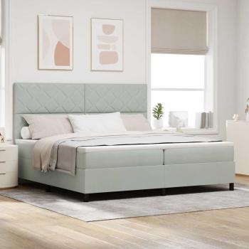 ARDEBO.de - Boxspringbett mit Kopfteil Hellgrau 200 x 200 cm Samt