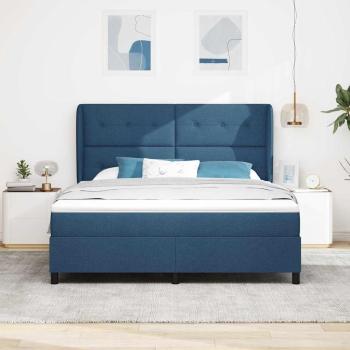 Boxspringbett mit Kopfteil Blau 180 x 200 cm Stoff