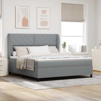 ARDEBO.de - Boxspringbett mit Kopfteil Hellgrau 180 x 200 cm Stoff