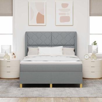 Boxspringbett mit Kopfteil Hellgrau 200 x 140 cm Stoff