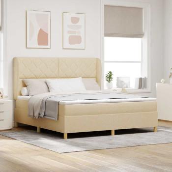 ARDEBO.de - Boxspringbett mit Kopfteil Creme 200 x 180 cm Stoff