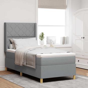 ARDEBO.de - Boxspringbett mit Kopfteil Hellgrau 90 x 200 cm Stoff