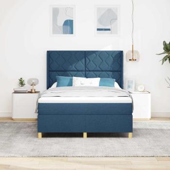Boxspringbett mit Kopfteil Blau 160 x 200 cm Stoff