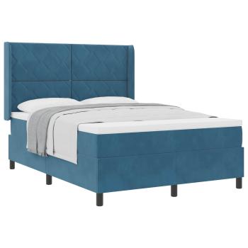 Boxspringbett mit Kopfteil Blau 140 x 190 cm Samt