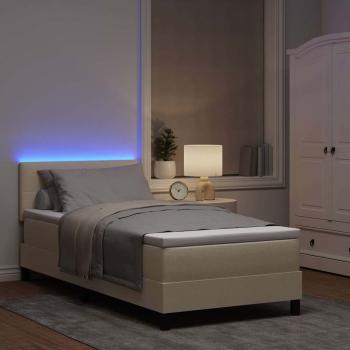 Boxspringbett mit LED-Lichtleisten Creme 90 x 200 cm Stoff