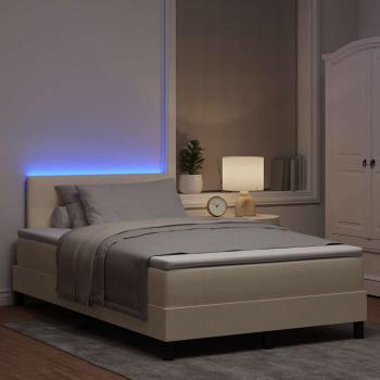 Boxspringbett mit LED-Lichtleisten Creme 120 x 190 cm Stoff
