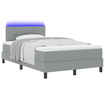 Boxspringbett mit LED-Lichtleisten Hellgrau 120 x 200 cm Stoff
